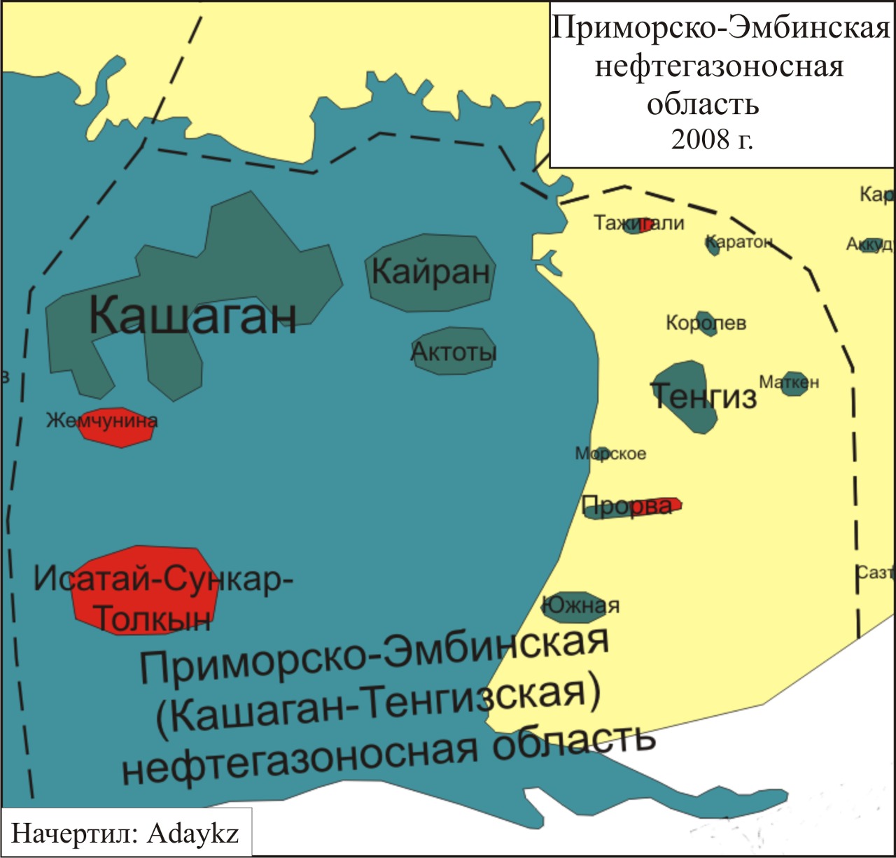 Карта размещение нефтяных и газовых месторождении Приморско-Эмбинская НГО