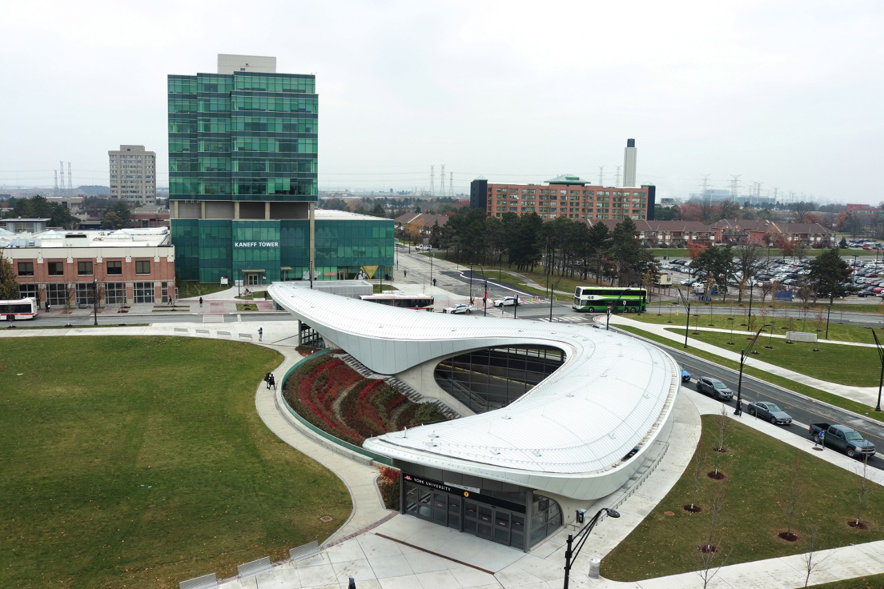 The view of York University Subway station from roof of Accolade East.