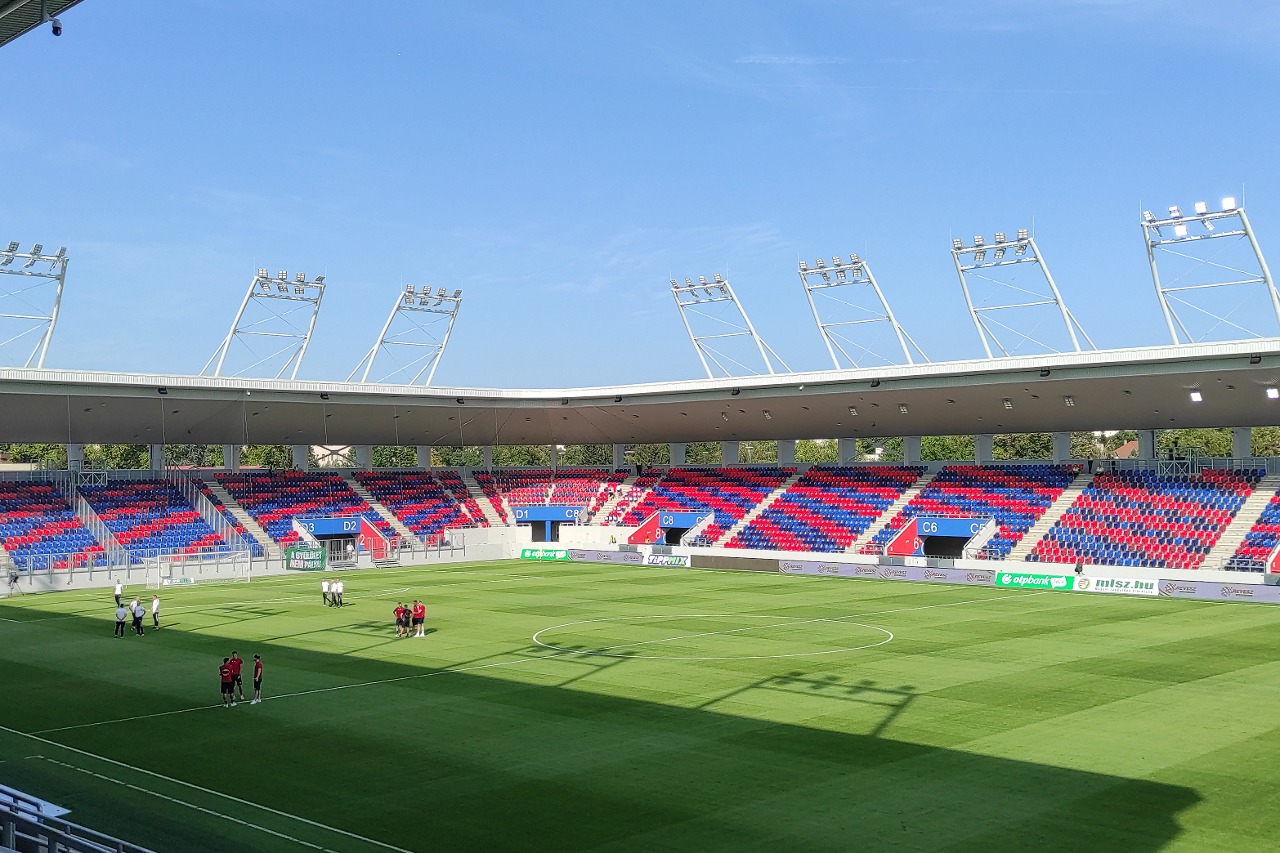 Inside the newly built stadium of the Nemzeti Bajnokság I club Nyíregyháza Spartacus FC.