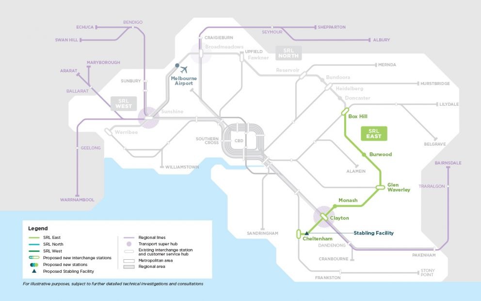 Graphic of eastern section of Melbourne Suburban Rail Loop.