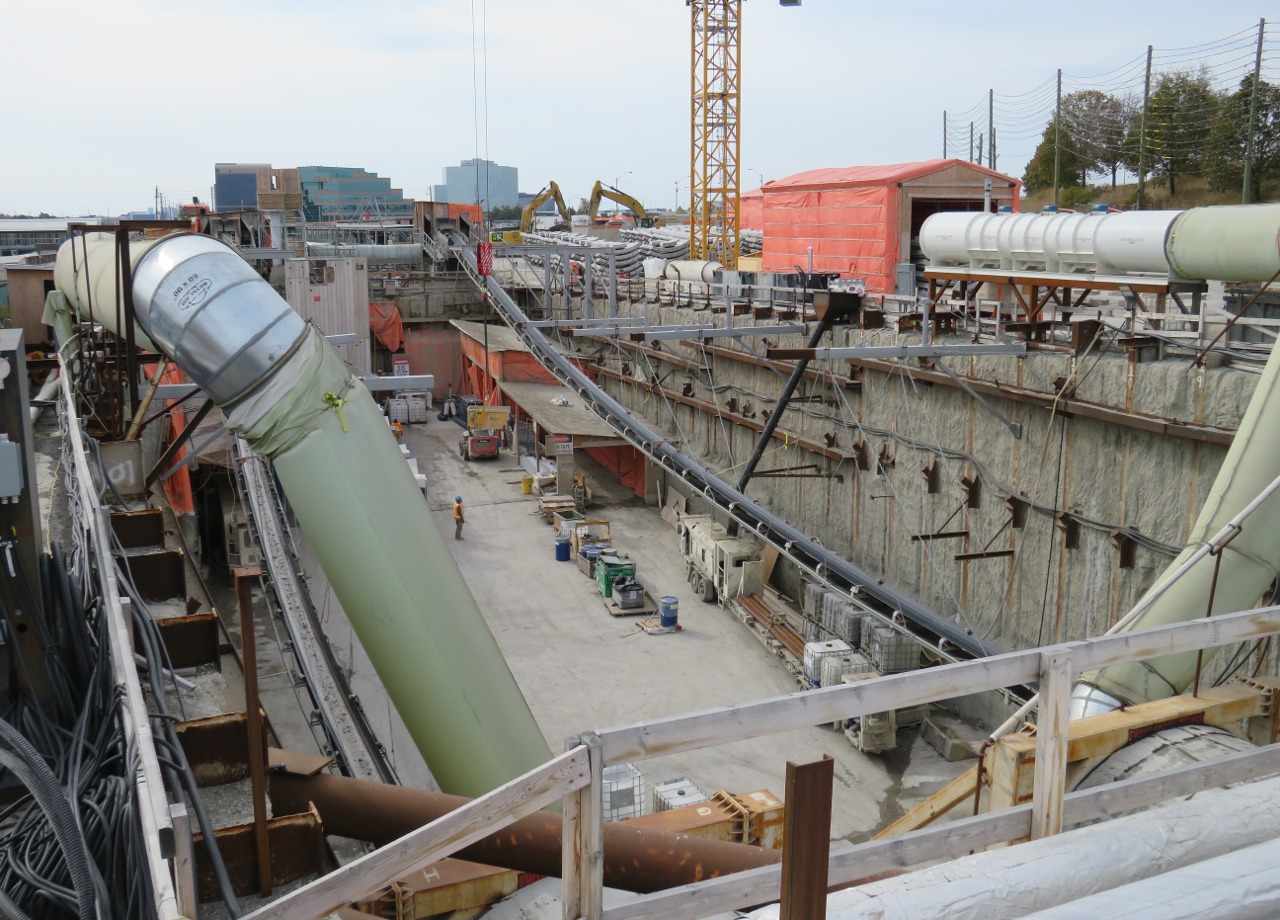 Renforth station box under construction in October 2023. Renforth will be the western terminus of Line 5 Eglinton's second phase.