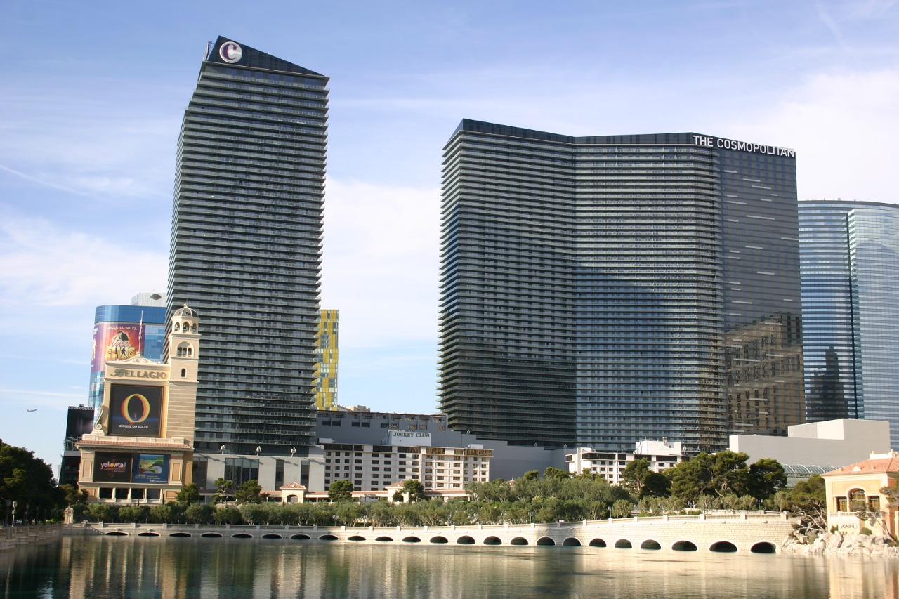 The north side of the Cosmopolitan viewed across the Bellagio lake