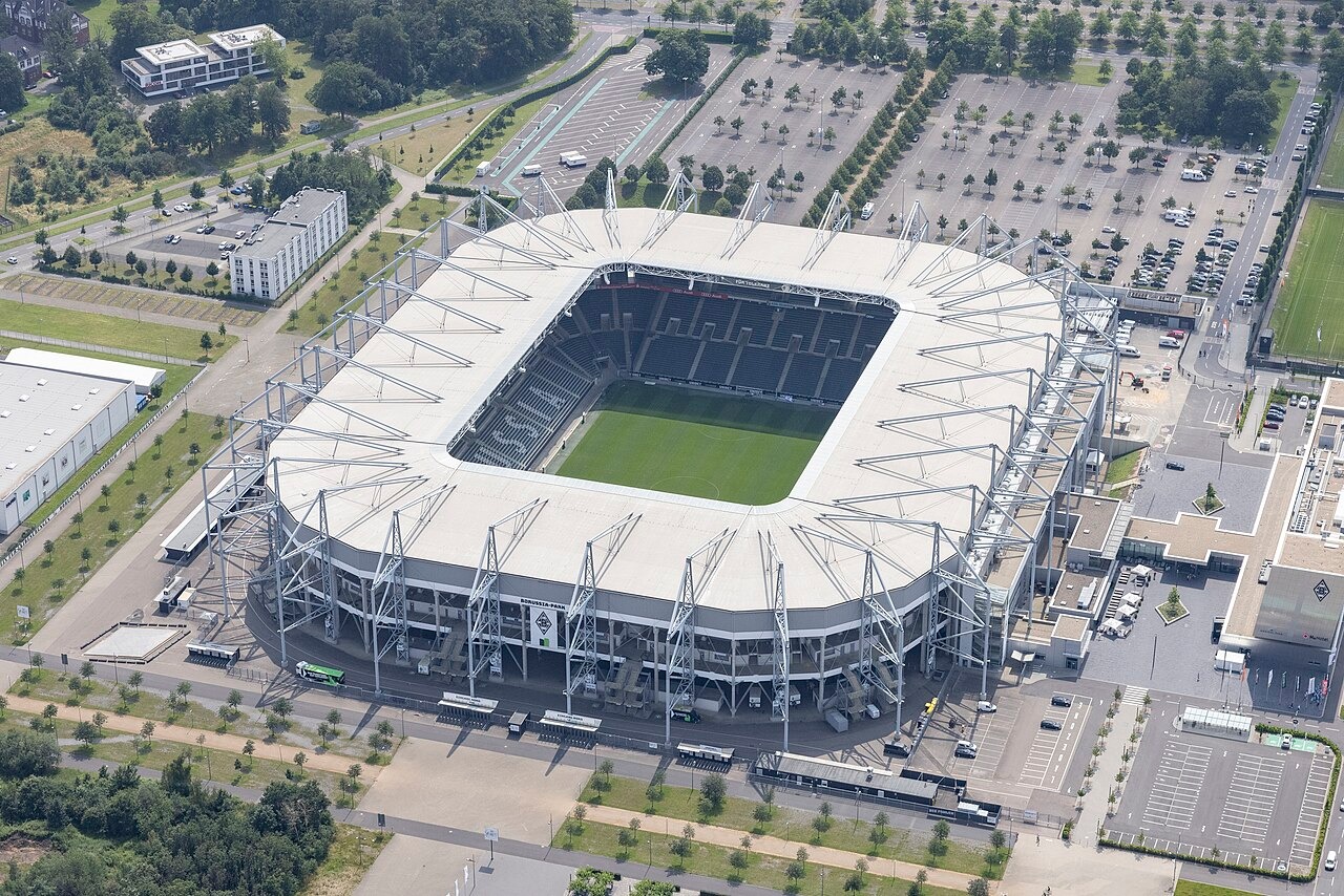 Borussia-Park stadium in Mönchengladbach, photographed in 2021.