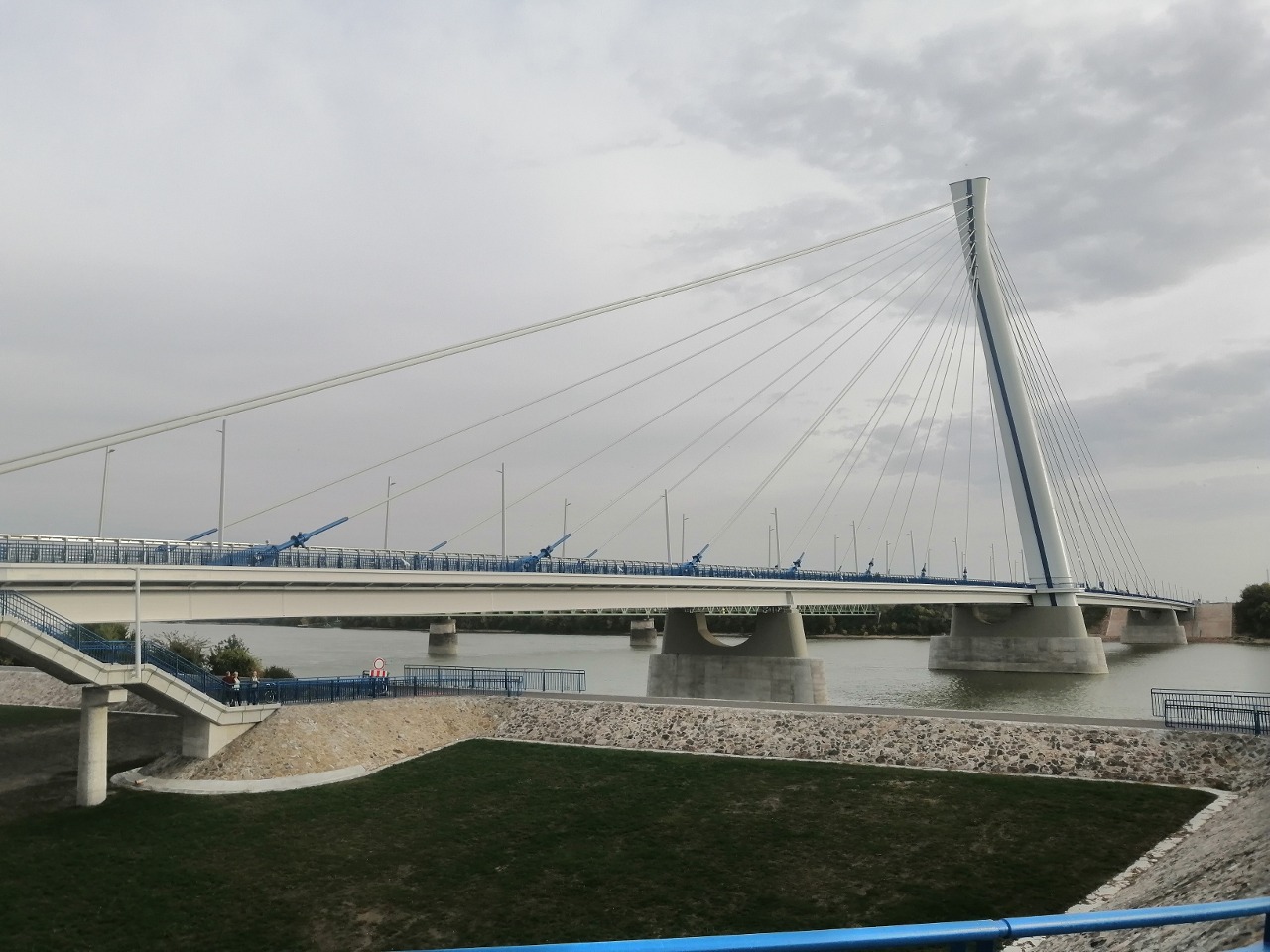Newly built Danube bridge between Komárno, Slovakia and Komárom, Hungary.