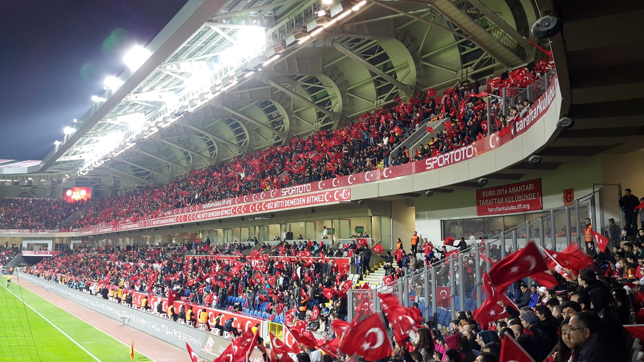 Turkish supporters during the Greece-Turkey match, Fatih Terim Stadium, Istanbul, Turkey.