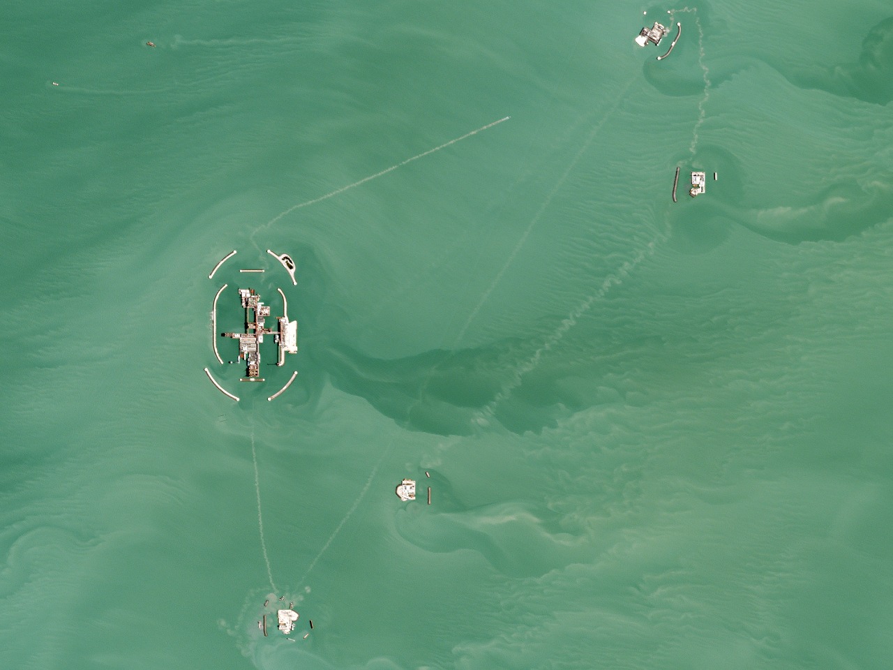 Kashagan Oil Field, Kazakhstan July 14, 2016 This enormous facility in the Caspian Sea was built to draw oil and gas from the Kashagan Oil Field—one of the largest contemporary oil discoveries. The facility, plagued by logistical delays and malfunctioning equipment, has yet to begin normal operations.