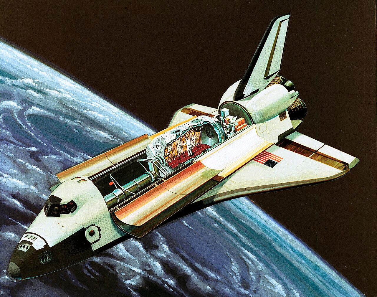 Spacelab was a versatile laboratory carried in the Space Shuttle's cargo bay for special research flights. Its various elements could be combined to accommodate the many types of scientific research that could best be performed in space. Spacelab consisted of an enclosed, pressurized laboratory module and open U-shaped pallets located at the rear of the laboratory module. The laboratory module contained utilities, computers, work benches, and instrument racks to conduct scientific experiments in