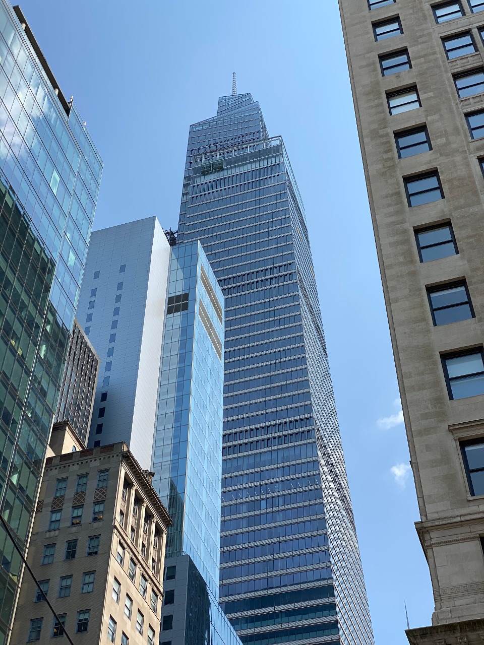 View of the new One Vanderbilt skyscraper from 42nd Street and Fifth Avenue, Manhattan, NY in August 2020. At the time when the photograph was taken, exterior was largely complete but building was 3 weeks out from officially opening.