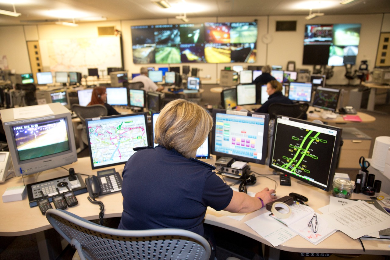 A control room for the M25 J5-7 Smart Motorways scheme, 2014.