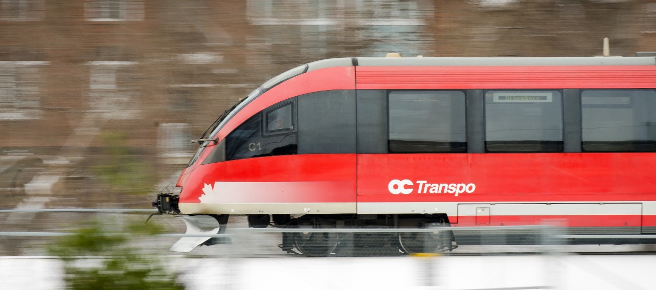 OC Transpo O-Train after departing Bayview Station in Ottawa.