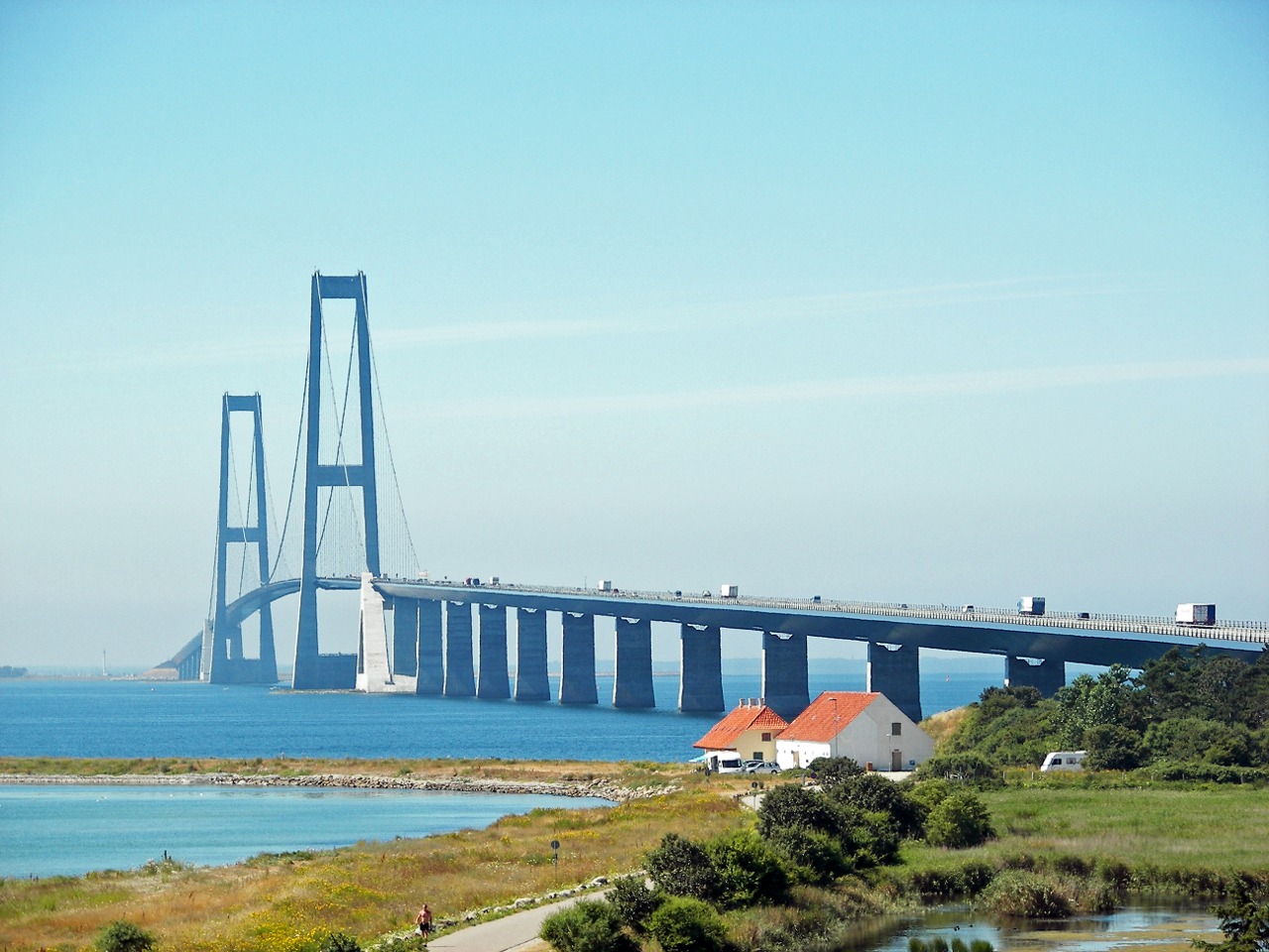 Storebæltsbroen as seen from 'Bro og naturcenter', Sjælland, Denmark.