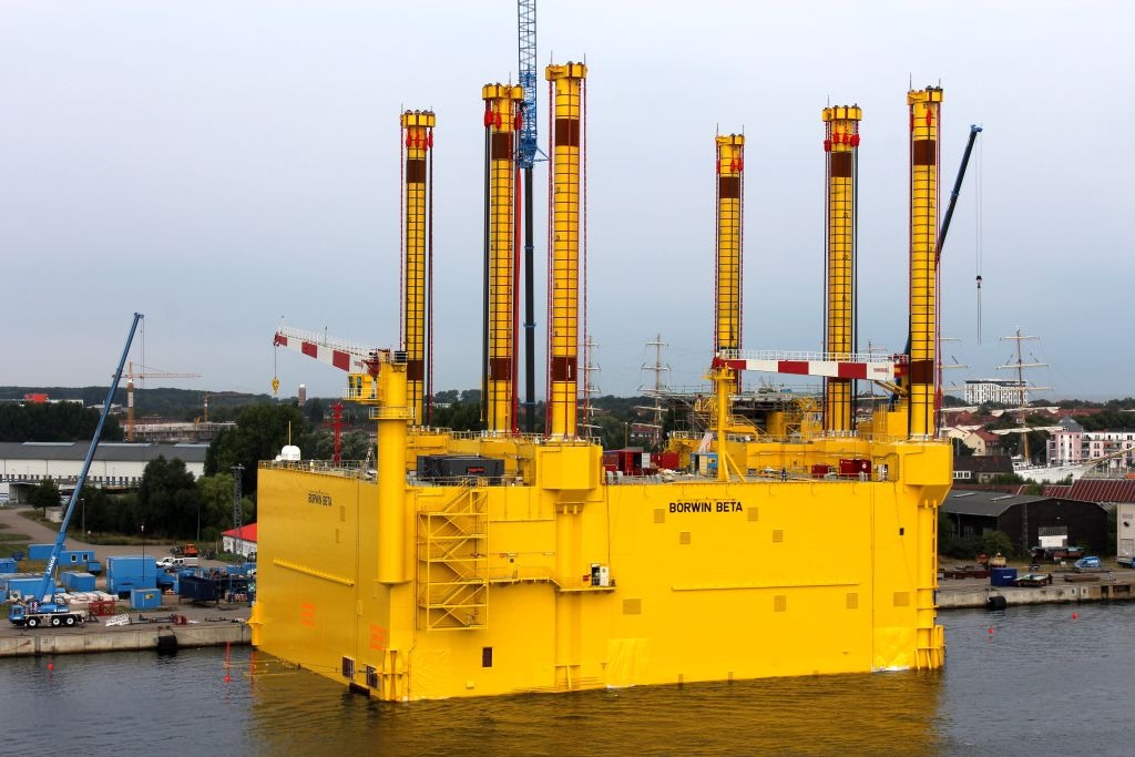 BorWin beta HVDC converter platform (top jackup rig part of the platform, without substructure) at Warnow dockyard Rostock, Germany