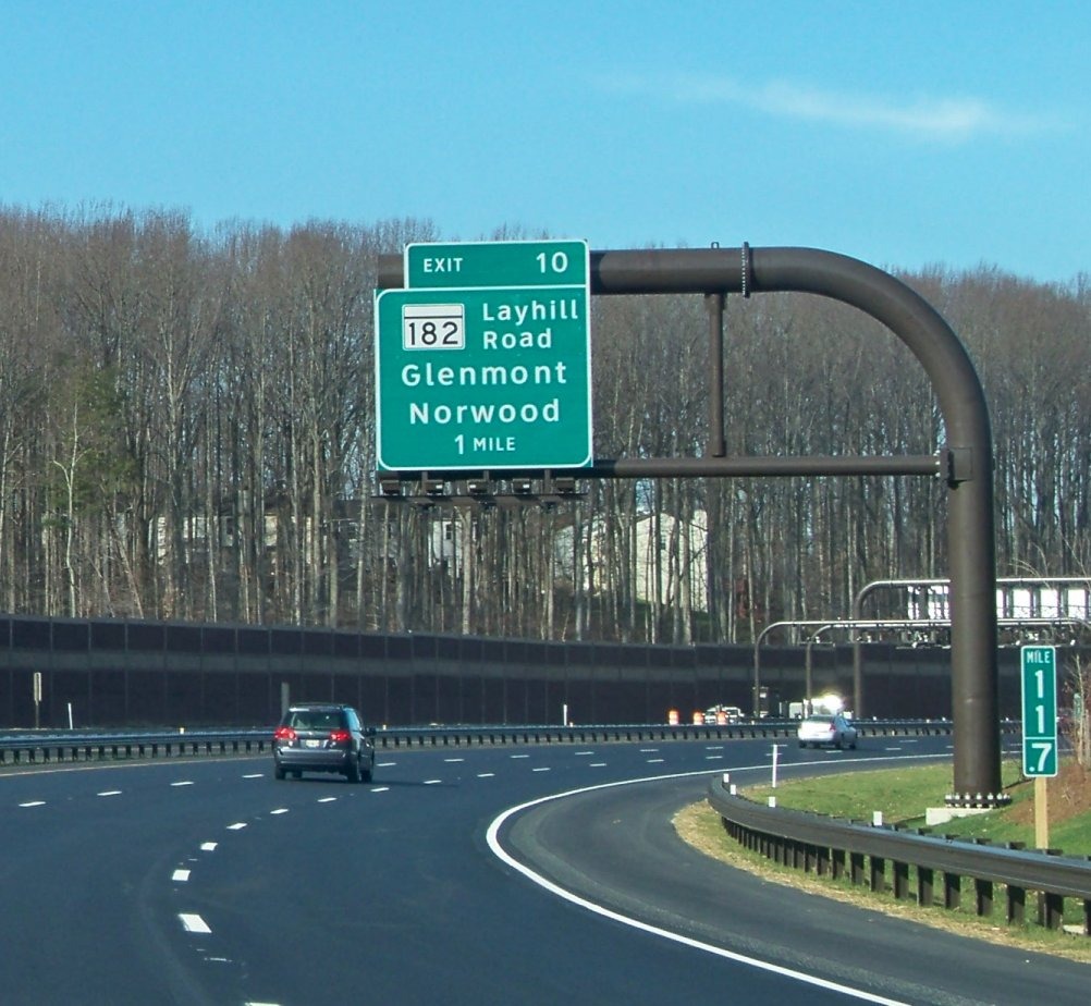 Intercounty Connector (MD 200) westbound at Mile 11.7 with a MD 182 Layhill Road / Glenmont / Norwood sign