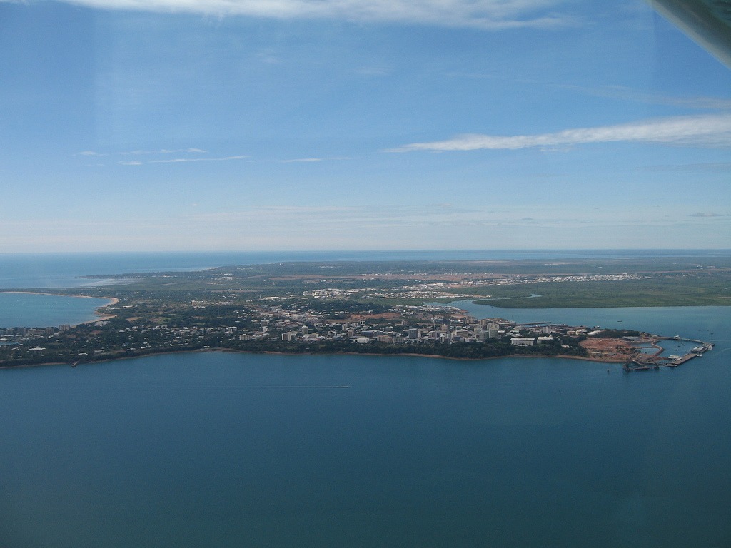 Aerial view of Darwin, Northern Territory over Darwin Harbour.