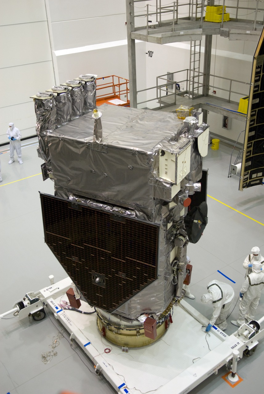 CAPE CANAVERAL, Fla. – At the Astrotech Space Operations facility in Titusville, Fla., processing of NASA's Solar Dynamics Observatory, or SDO, is complete, and it is ready to be installed into an Atlas V payload fairing. SDO is the first mission in NASA's Living With a Star Program and is designed to study the causes of solar variability and its impacts on Earth. The spacecraft's long-term measurements will give solar scientists in-depth information to help characterize the interior of the Sun,