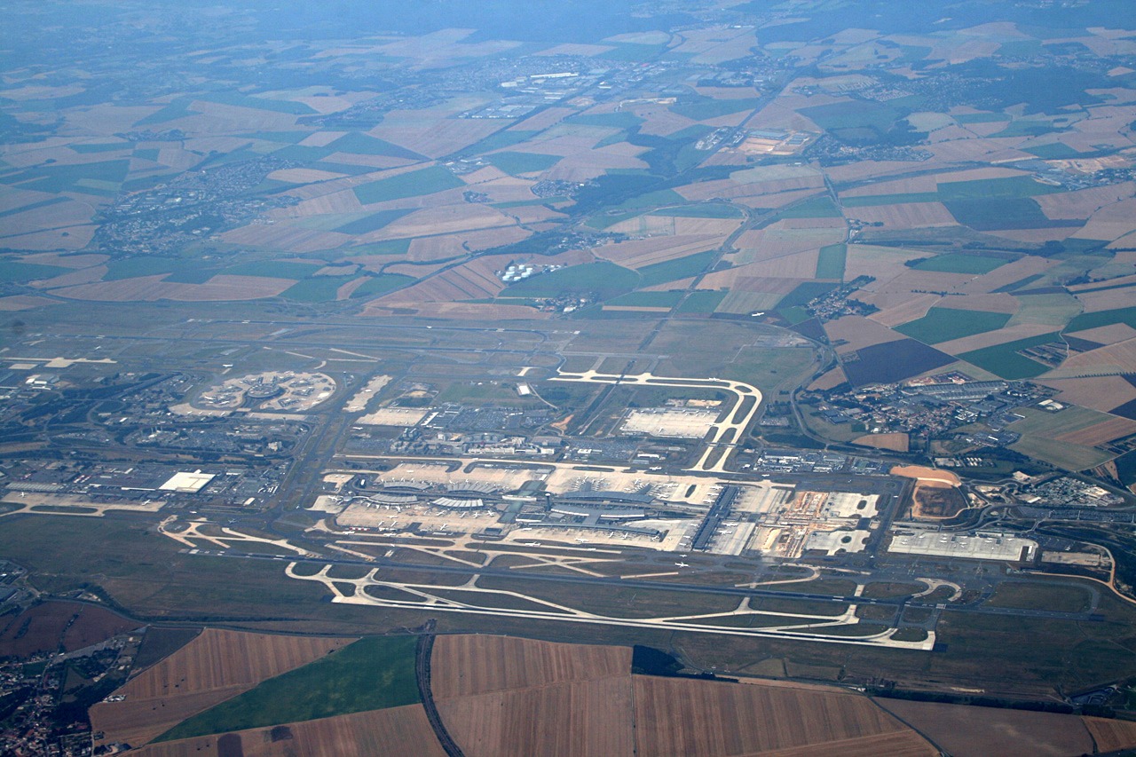 Charles de Gaulle Airport viewed from an aircraft