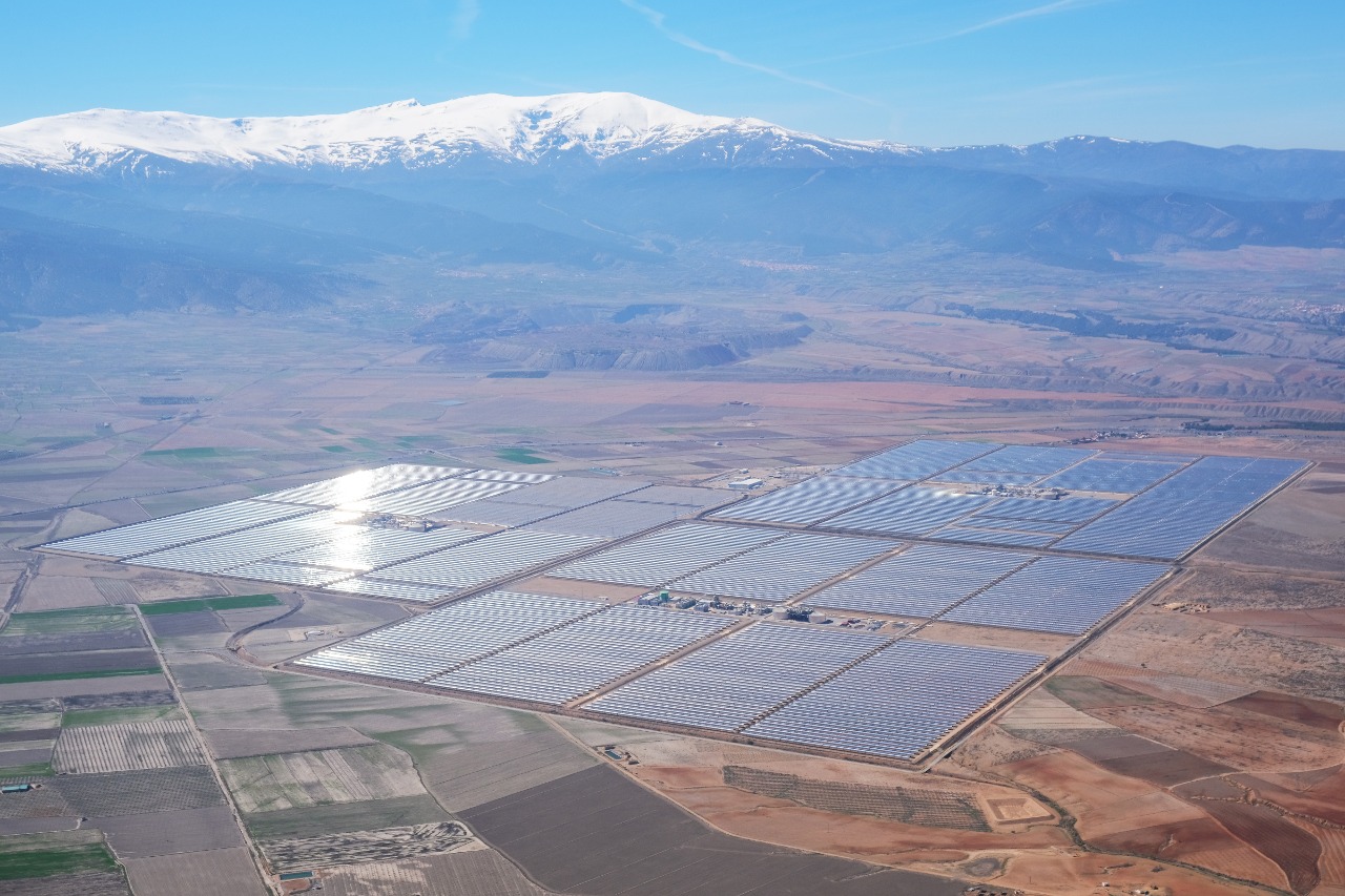 Aerial view of the Andasol solar power station in March 2021.