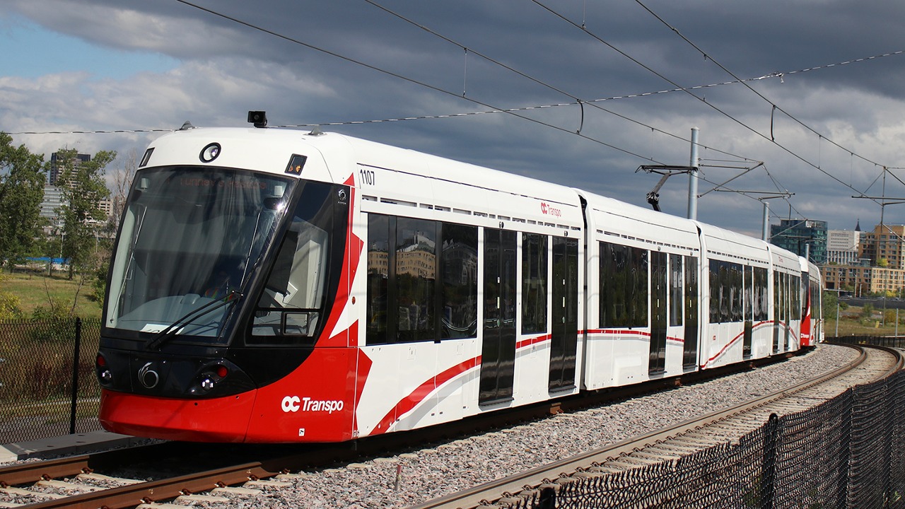 OC Transpo Alstom Citadis Spirit light rail #1107 has been seen near Bayview Station while first day of revenue service