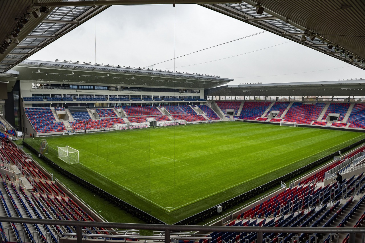 Inside the newly built stadium of the Nemzeti Bajnokság I club MOL Vidi FC.