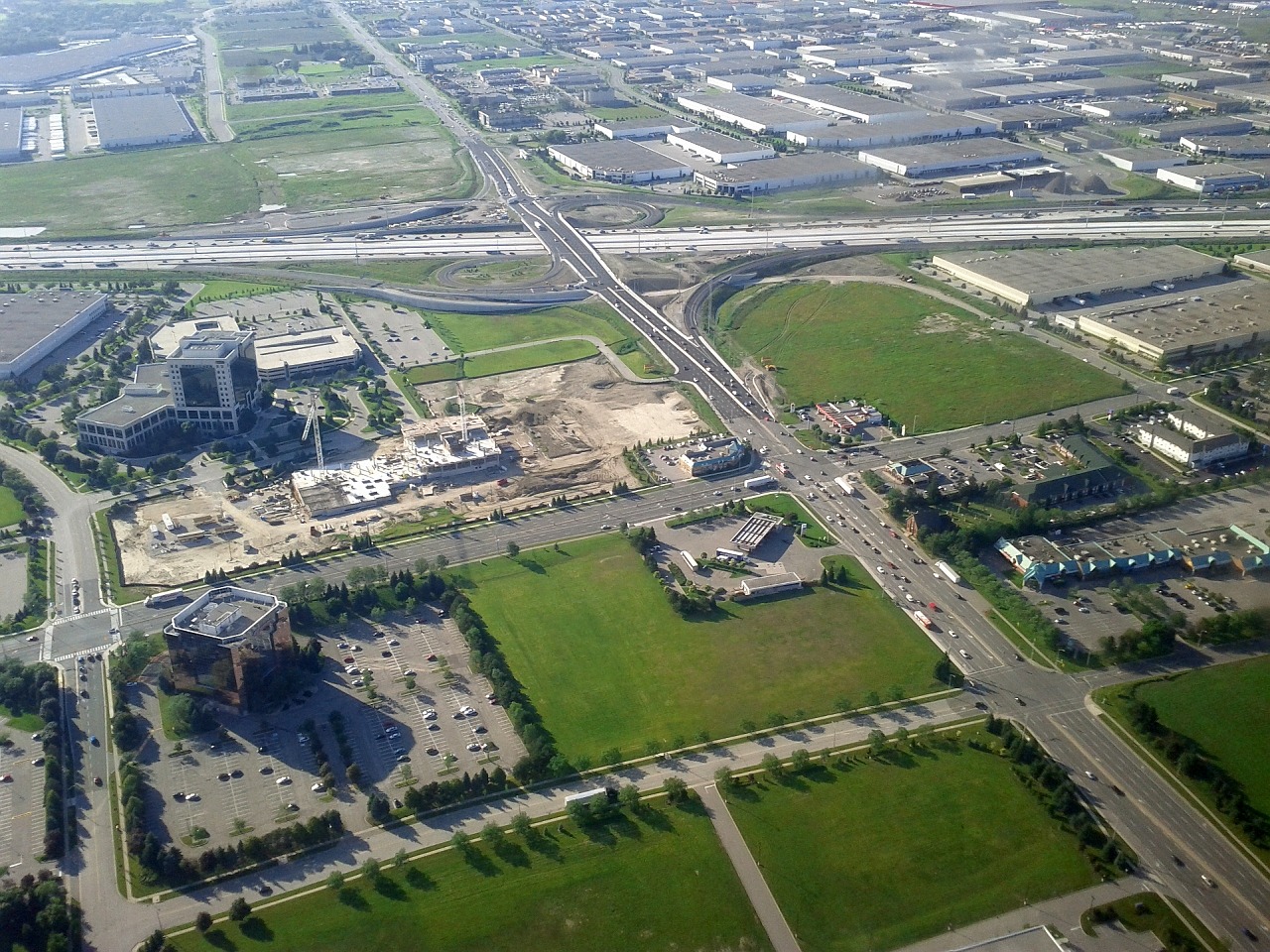 Looking north along Hurontario Street at the interchange with Highway 401 in Mississauga, Ontario.