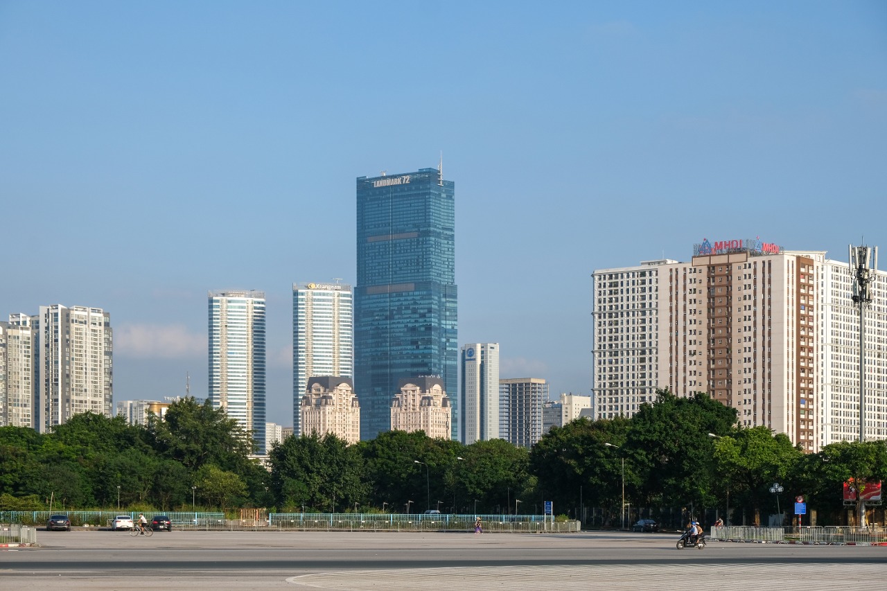 Landmark 72 and its two residential towers in Hanoi, photographed in October 2021.