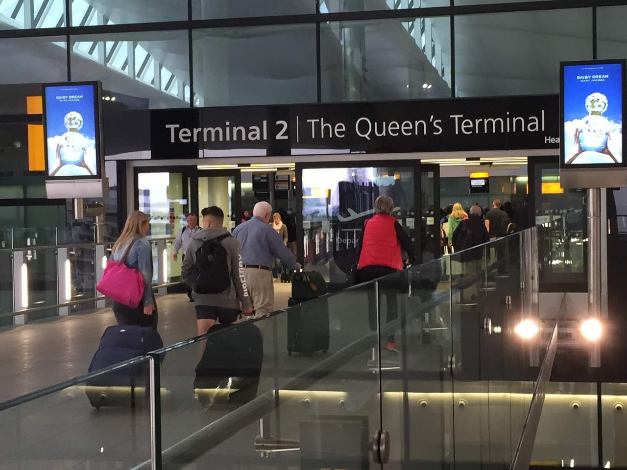 The entrance of the departure hall of London Heathrow Terminal 2 – The Queen's Terminal, London, England, UK.