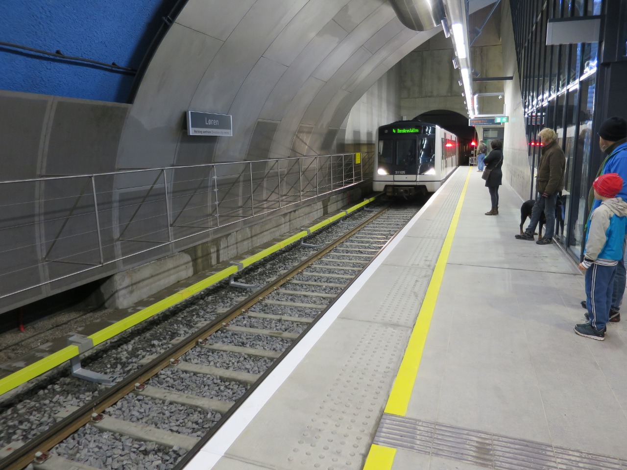 Løren subway station, Oslo, Norway, an underground rapid transit station of the Oslo Metro. Opened in April 2016 it is the newest on the subway network.