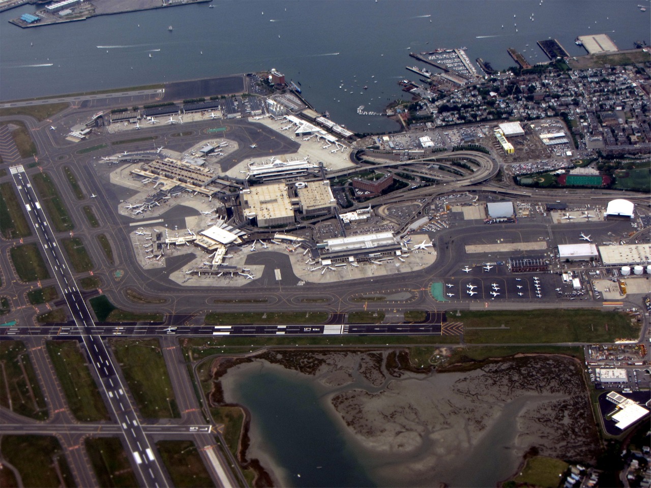Aerial view of Logan Aiport in Boston