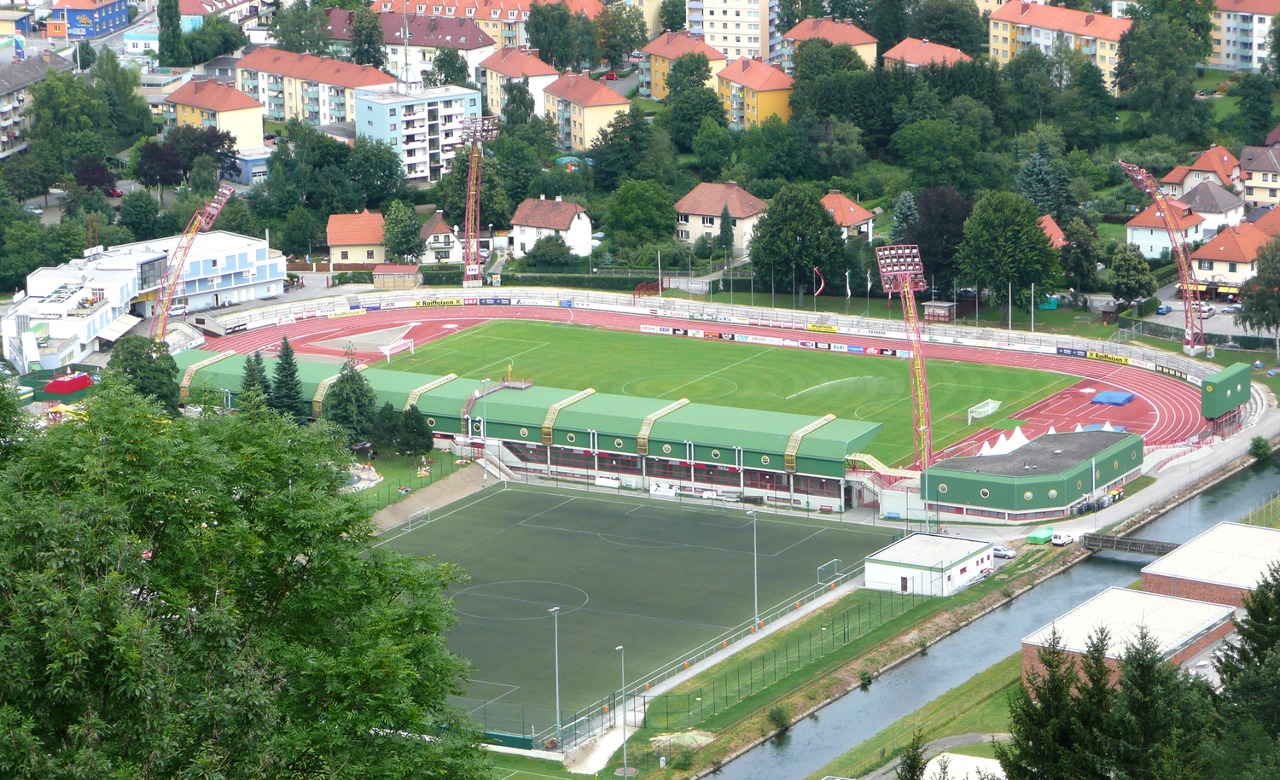 Alpenstadion in Kapfenberg, photographed in May 2019.