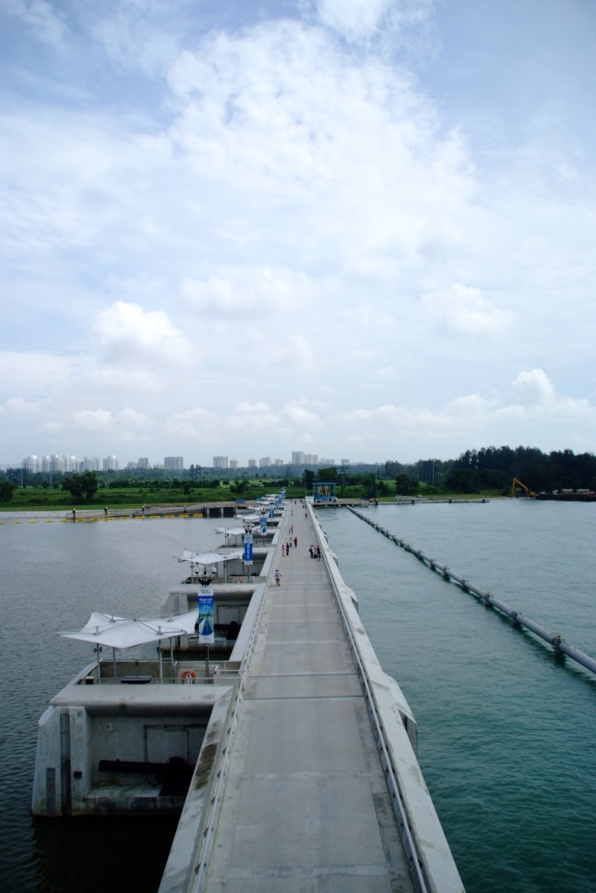 This is the Marina Bridge containing the press gates that form the barrier of the Marina Barrage in Singapore