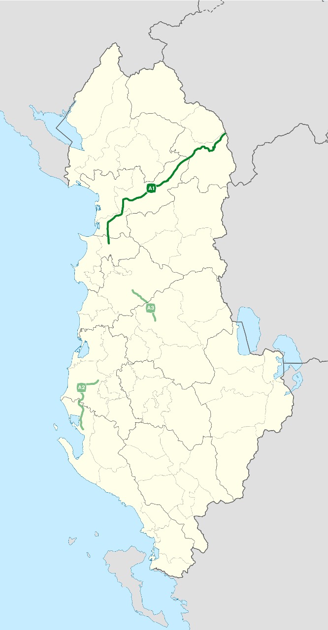 Autostrada A1 Durrës-Kukës, mbi hartën administrative të Shqipërisë