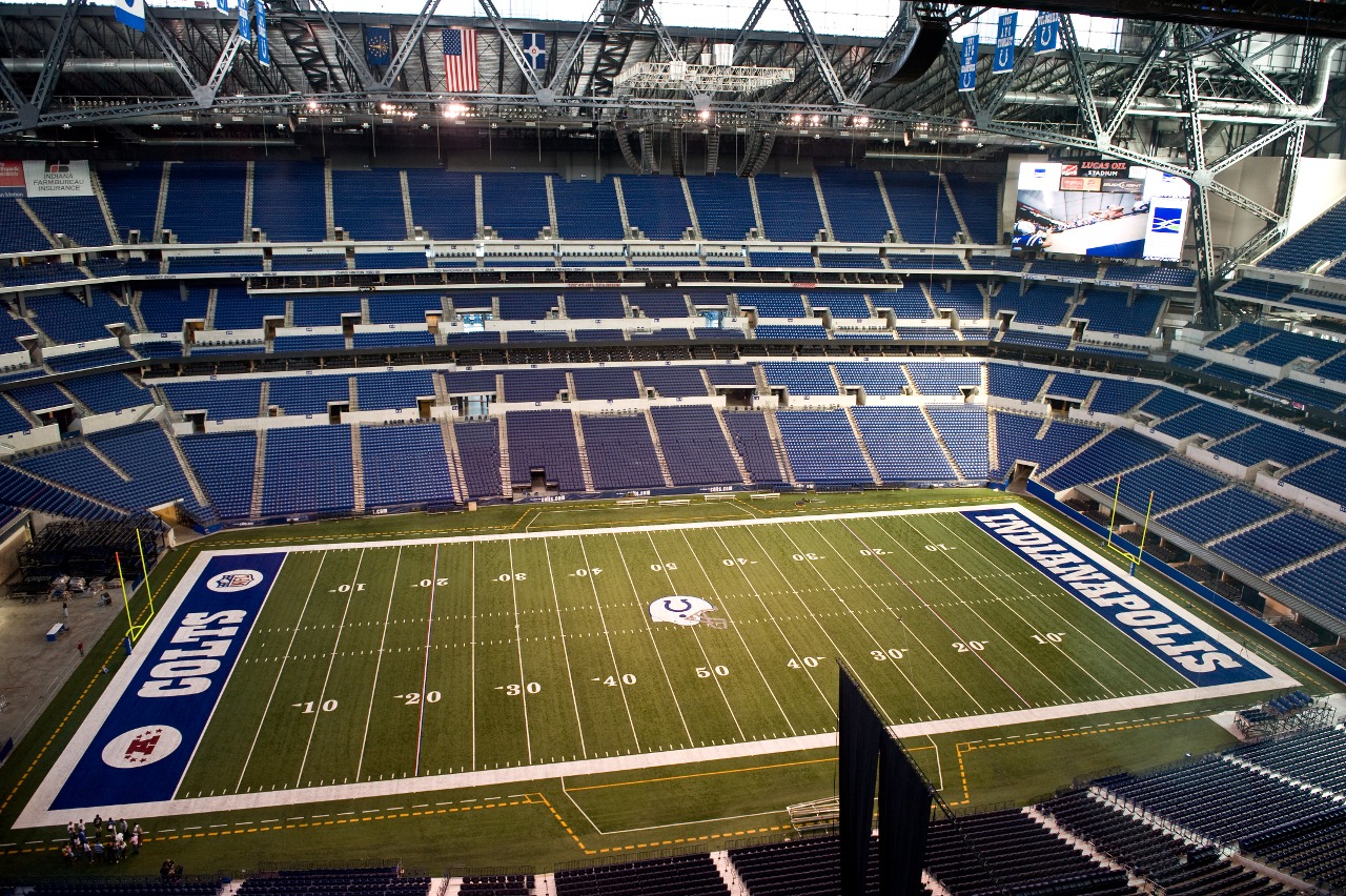 looking at the field at Lucas Oil Stadium. Lucas Oil Stadium is a multi-purpose stadium in Downtown Indianapolis, Indiana, United States. It replaced the RCA Dome as the home field of the NFL's Indianapolis Colts Indianapolis Indiana, opening on the 16th of August 2008. The stadium was constructed to allow the removal of the RCA Dome and expansion of the Indiana Convention Center on its site. The stadium is on the south side of South Street, a block south of the former site of the RCA Dome. In 2