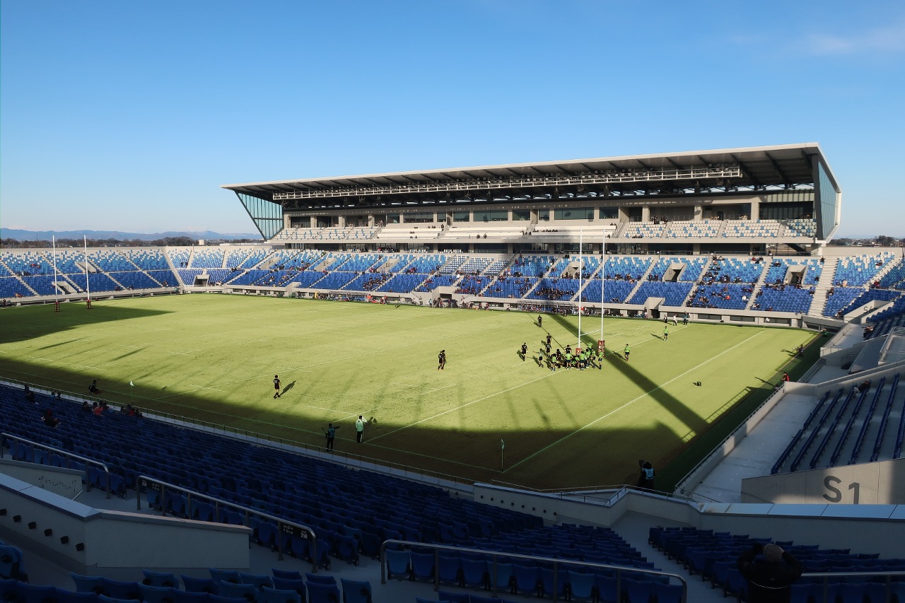 Kumagaya Rugby Stadium after the 2018 renovation, photographed in January 2019