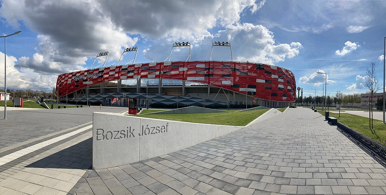 The rebuilt Bozsik Ar?na in Budapest, photographed in April 2023